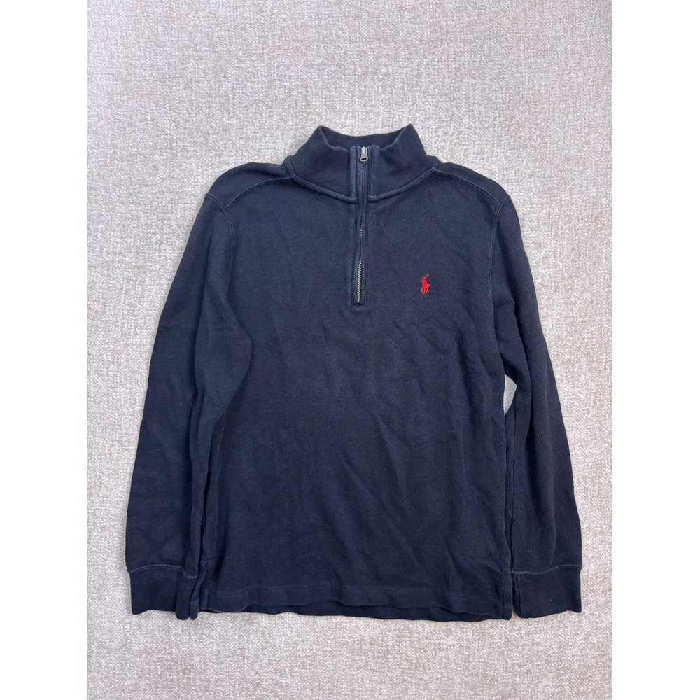 Polo Ralph Lauren Boys Navy Blue Quarter Zip Pullover Sweater Size M 10-12